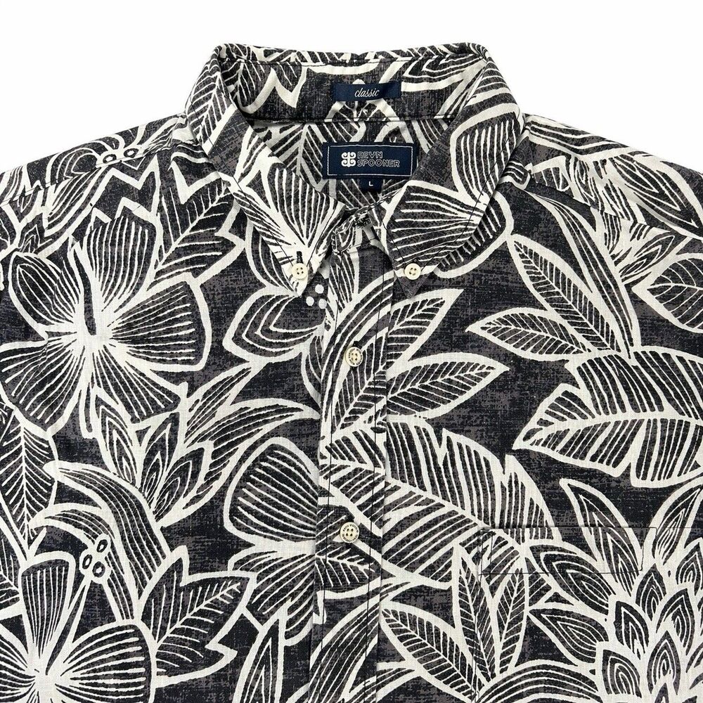 Reyn Spooner Classic Aloha Shirt Mens L Black White Floral Button Up - Picture 3 of 4